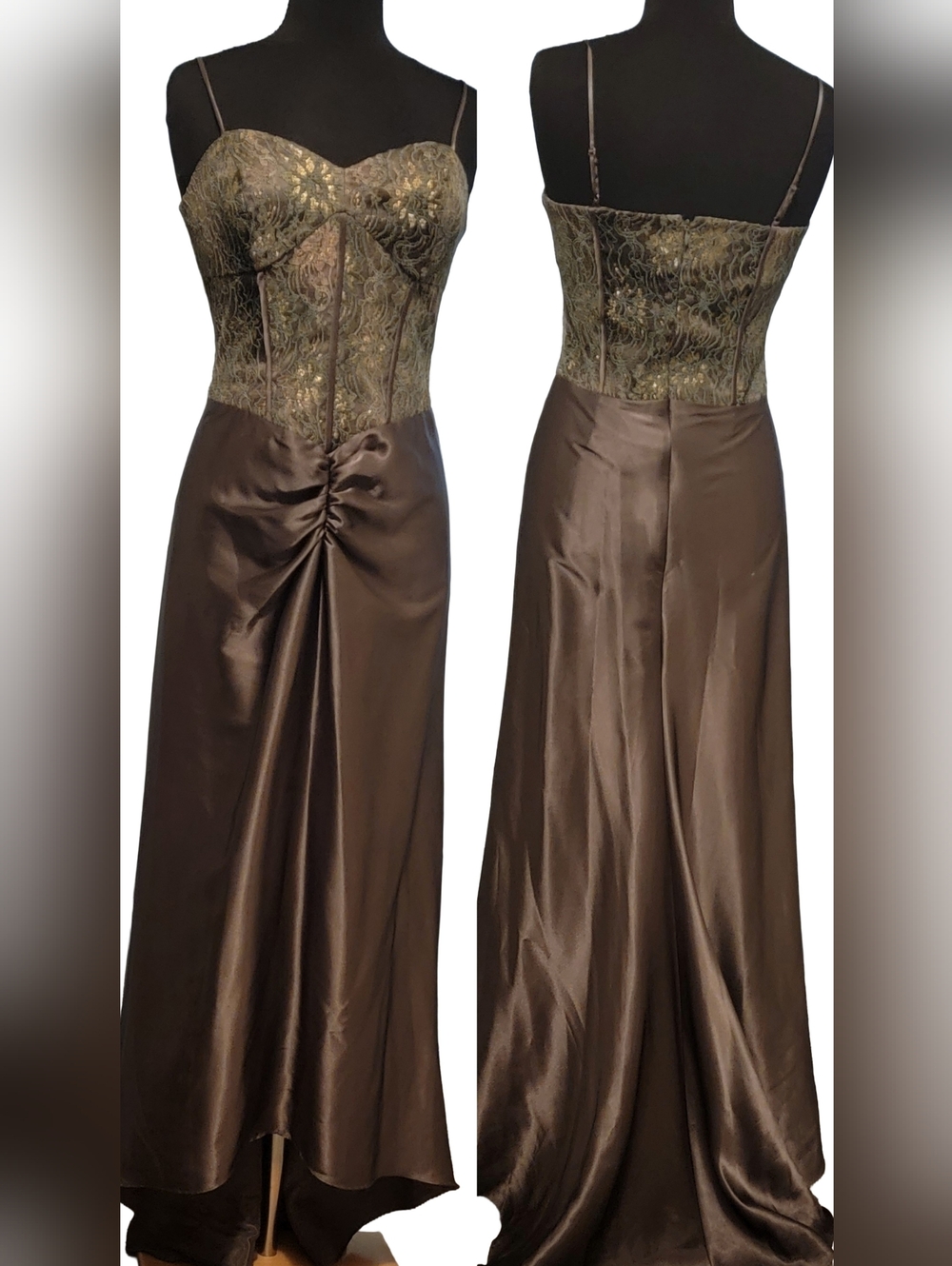 Carol Lin Ignite Evenings Satin  Embroidery Floral Lace Ruched Corset Dress